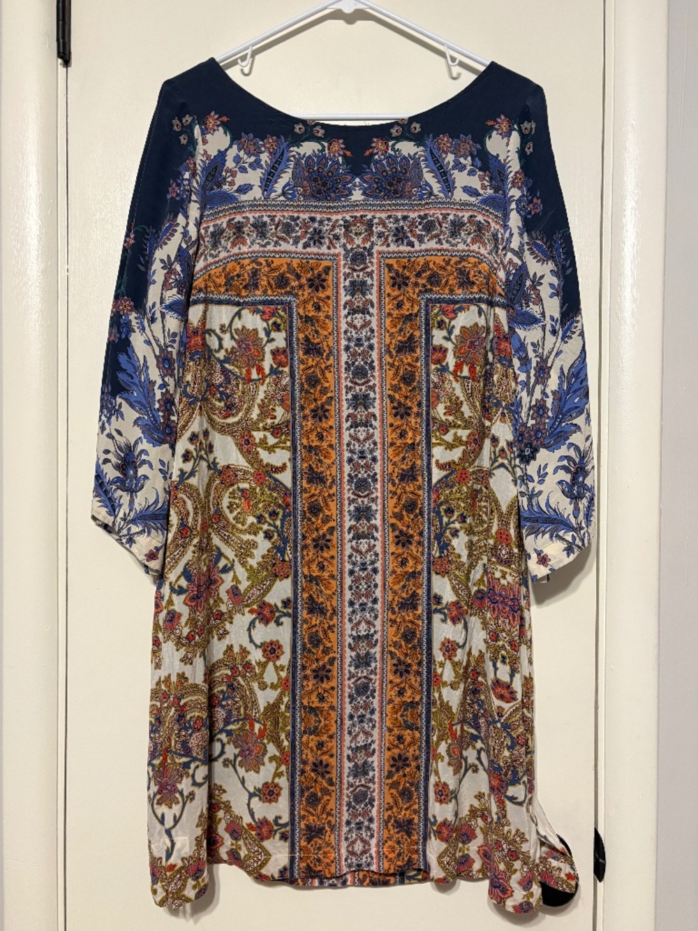 Anthropologie Maeve Womens Barcelona 100% Silk Tapestry Print Shift Dress Size 8